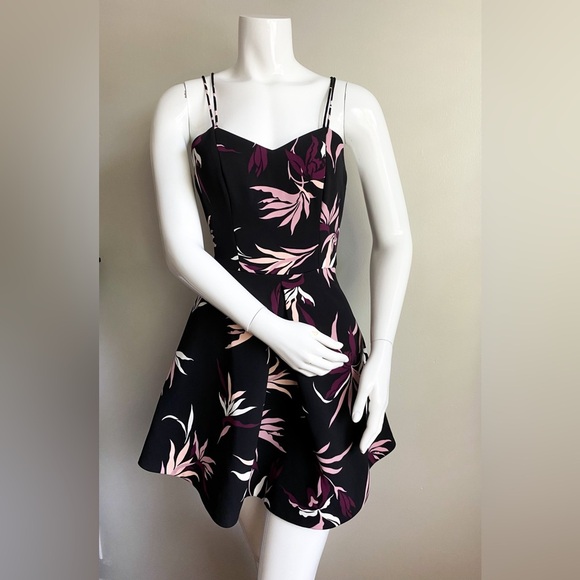 ANTHROPOLOGIE KEEPSAKE The Label Black Pink Black Fit Flare Fiction Dress Floral - Picture 3 of 10